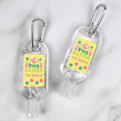 Personalized Hand Sanitizer with Carabiner Happy Easter 1 fl. oz bottle