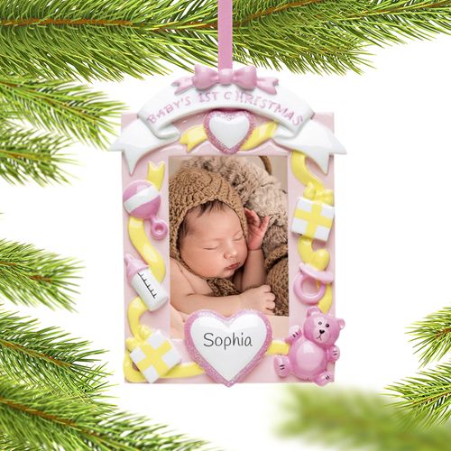 Personalized Baby Girl's First Photo Christmas Ornament