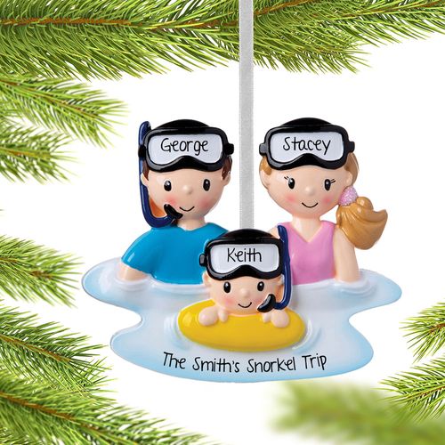 Personalized Snorkle Family of 3 Christmas Ornament