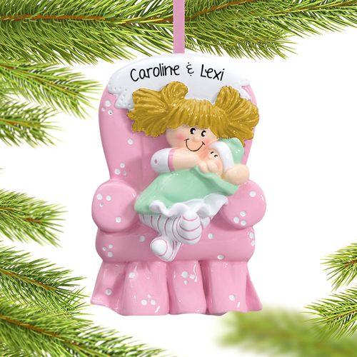Personalized Big Sister with Baby in Pink Armchair Christmas Ornament