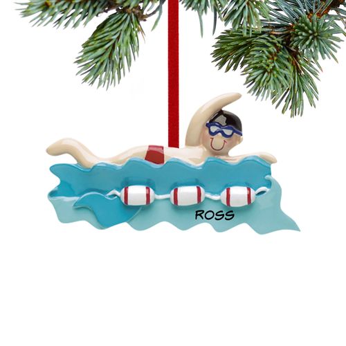 Personalized Swimmer Boy Christmas Ornament