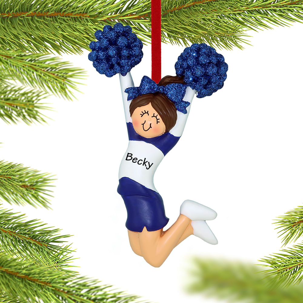 RED Cheerleader Glittered Pom Poms Ornament BRUNETTE - Personalized  Ornaments For You