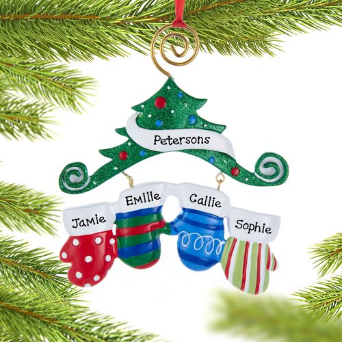 Personalized Mitten Family of 4 Christmas Ornament