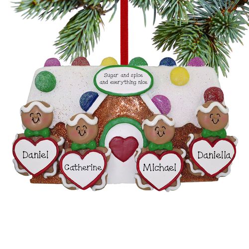Personalized Gingerbread Family of 4 Family Christmas Ornament