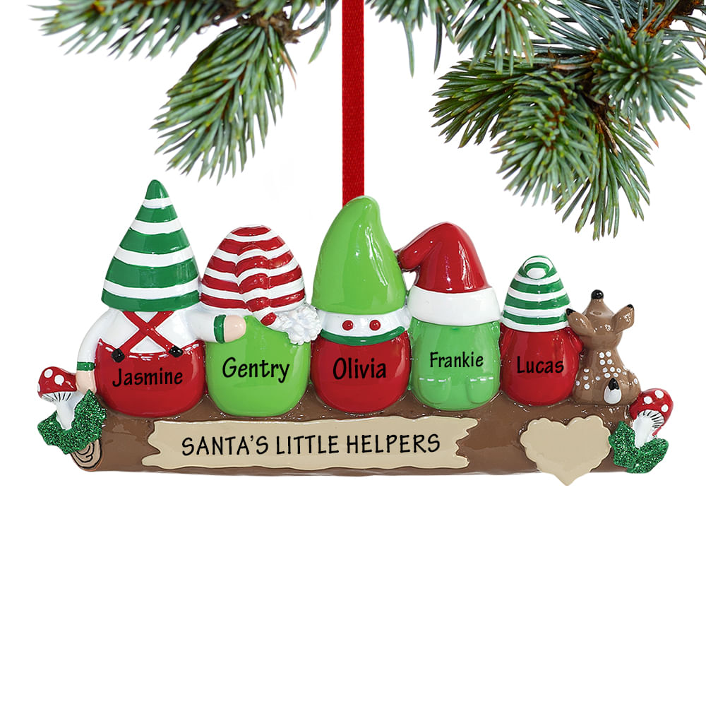 Personalized Idle Elves Family of 5 Christmas Ornament Personalized