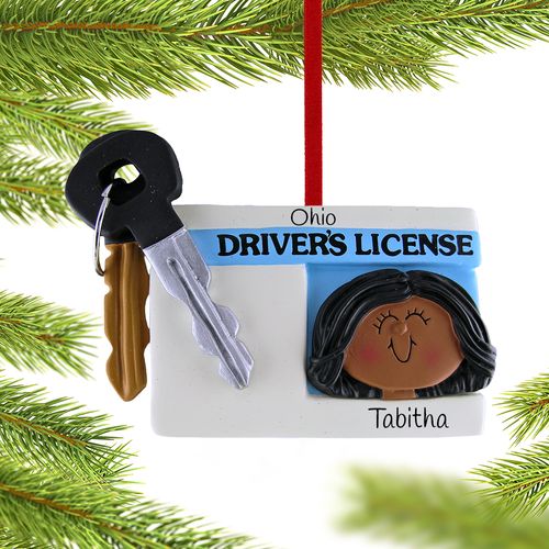 Personalized License with Key Girl Christmas Ornament