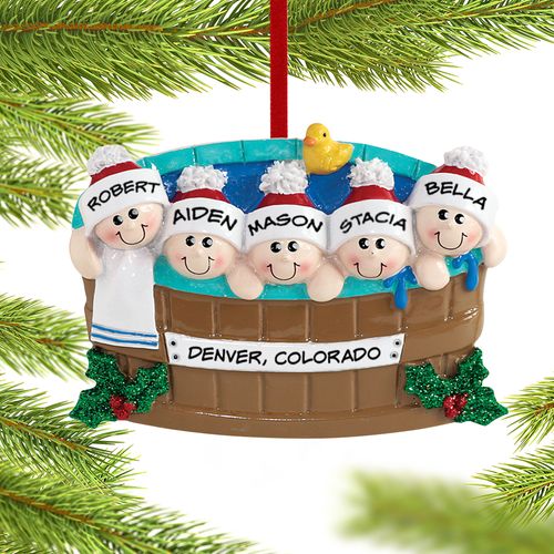 Personalized Hot Tub Family of 5 Christmas Ornament