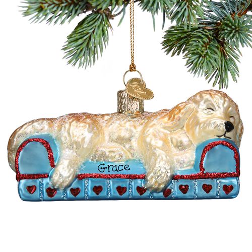 Personalized Sleepy Doodle Dog Christmas Ornament