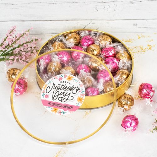 Personalized Mother's Day Spring Flowers Large Plastic Tin with Lindt Truffles (20pcs)