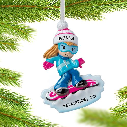 Personalized Snowboarder Girl Christmas Ornament