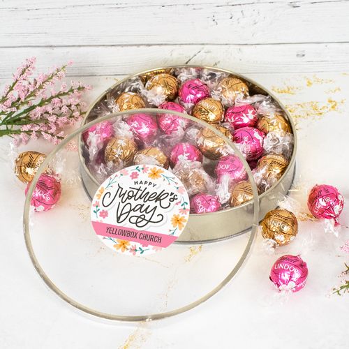 Personalized Mother's Day Spring Flowers Large Plastic Tin with Lindt Truffles (20pcs)
