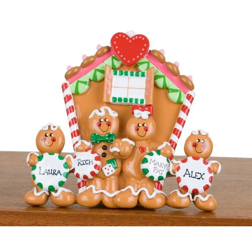 Personalized Family of 4 Gingerbread House Christmas Ornament