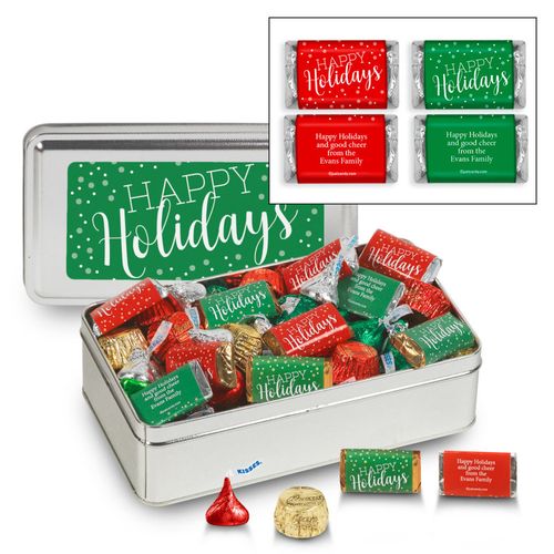 Personalized Sweet Silver Happy Holidays Hershey's Mix Tin - 1.25 lb