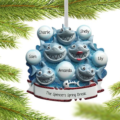 Personalized Shark Family of 5 Christmas Ornament