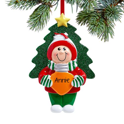 Personalized Girl Holding Christmas Bulb Christmas Ornament