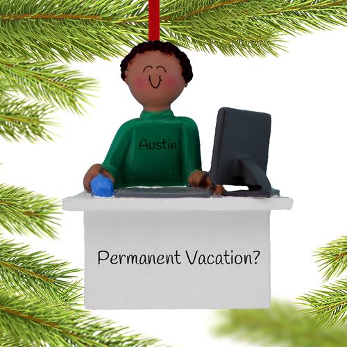 Personalized Work From Home Computer Male Christmas Ornament