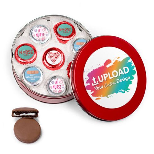 Personalized Nurse Appreication Add Your Logo Red Tin with 16 Chocolate Covered Oreo Cookies