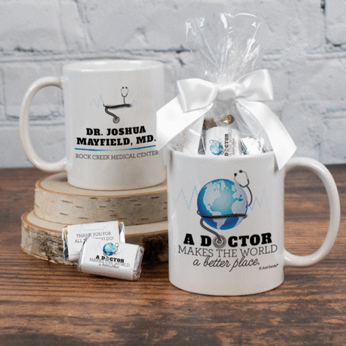 Thank You Doctor Personalized 11oz Coffee Mug with approx. 24 Wrapped Hershey's Miniatures