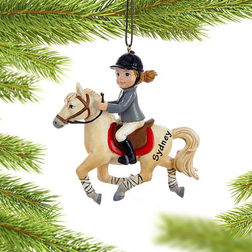 Personalized Young Equestrian Horse Rider (White Horse) Christmas Ornament