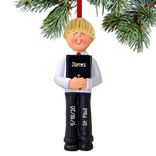Personalized First Communion with Bible Boy Christmas Ornament
