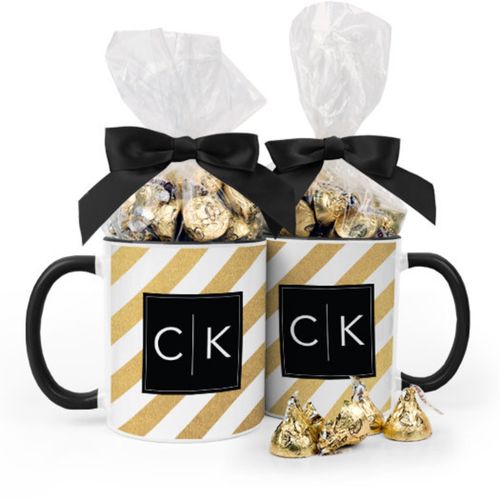 Personalized Anniversary Gold Stripes 11oz Mug with Hershey's Kisses