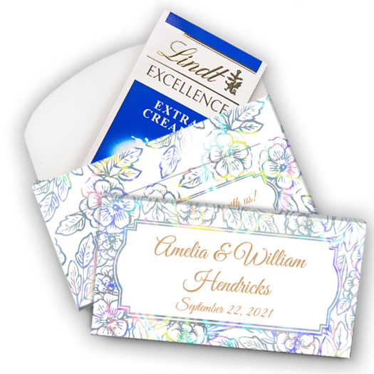 Deluxe Personalized Wedding Flowers Lindt Chocolate Bar in Metallic Gift Box