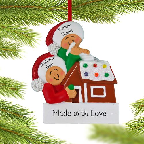 Personalized Making a Gingerbread House Couple Christmas Ornament
