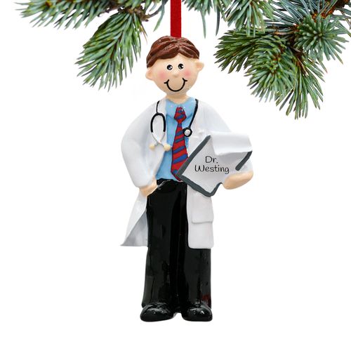 Personalized Doctor Male Holding a Patient Chart Christmas Ornament