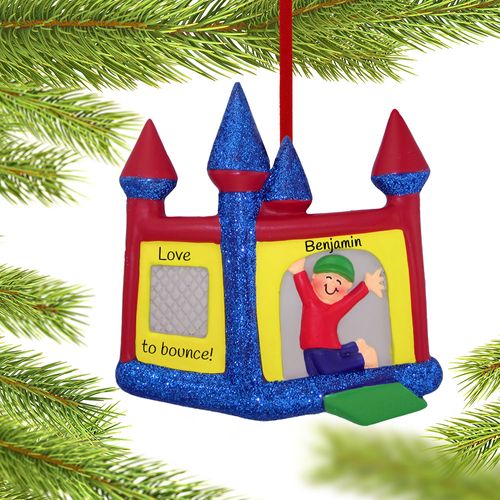 Personalized Bouncy House Boy Christmas Ornament