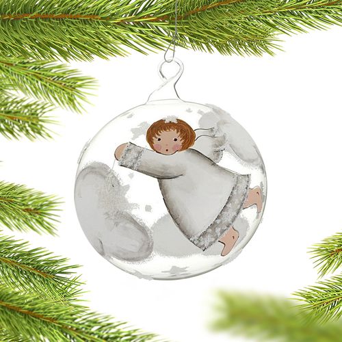 Angel Flying in the Clouds with a Star Christmas Ornament