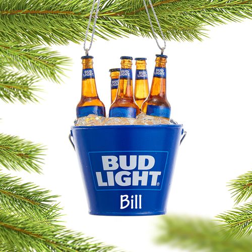 Personalized Bud Light Beer Bottles in Bucket Christmas Ornament