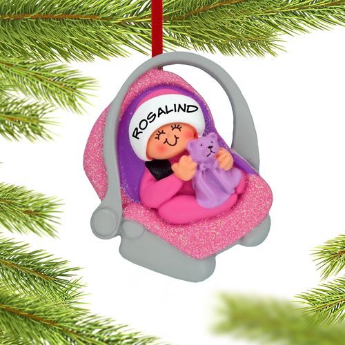 Personalized Baby Girl in Carrier Christmas Ornament