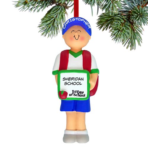 Personalized First Day of School Boy Christmas Ornament