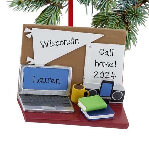 Personalized Dorm Desk with Computer Christmas Ornament
