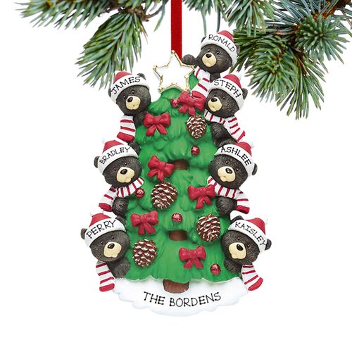 Personalized Black Bear Tree Family 7 Christmas Ornament