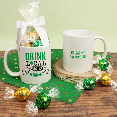 Personalized St. Patrick's Day Drink Local 11oz Mug with Lindt Truffles