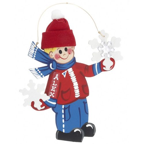 Personalized Snowflake Boy Wearing Hat Christmas Ornament