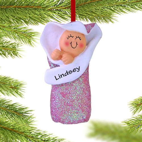 Personalized Baby Girl in Bunting Christmas Ornament