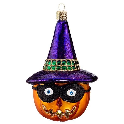 Personalized Masked Jack O'Lantern with Witch Hat Christmas Ornament