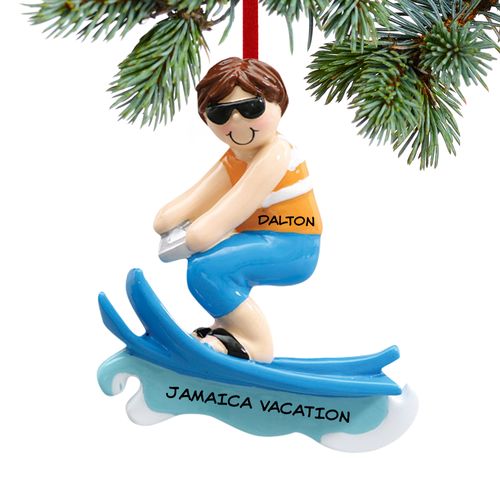 Personalized Waterskier Boy Being Pulled Behind A Boat Christmas Ornament