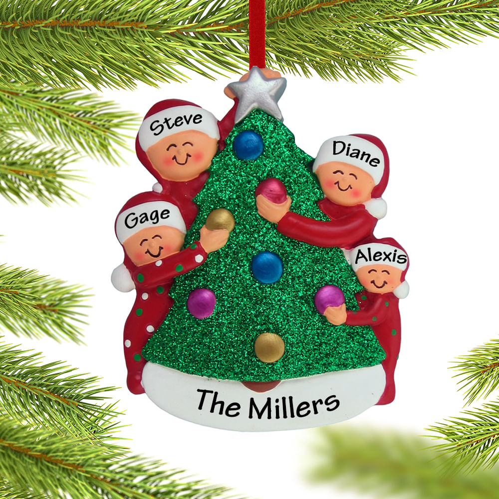 Personalized Family Decorating The Tree 4 Christmas Ornament   OC14004 