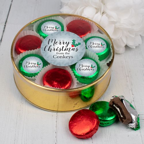 Personalized Chocolate Covered Oreo Cookies Merry Christmas Silver Extra-Large Plastic Tin