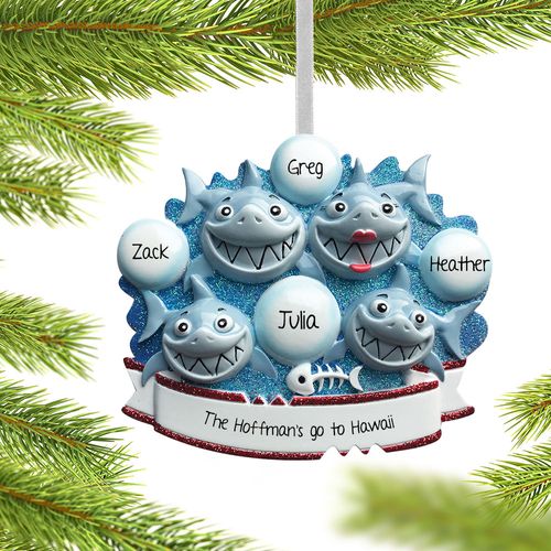 Personalized Shark Family of 4 Christmas Ornament