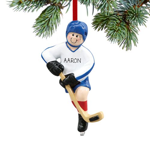 Personalized Hockey Player Scoring A Goal Christmas Ornament