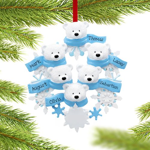 Personalized Snowflake Polar Bears 6 Christmas Ornament