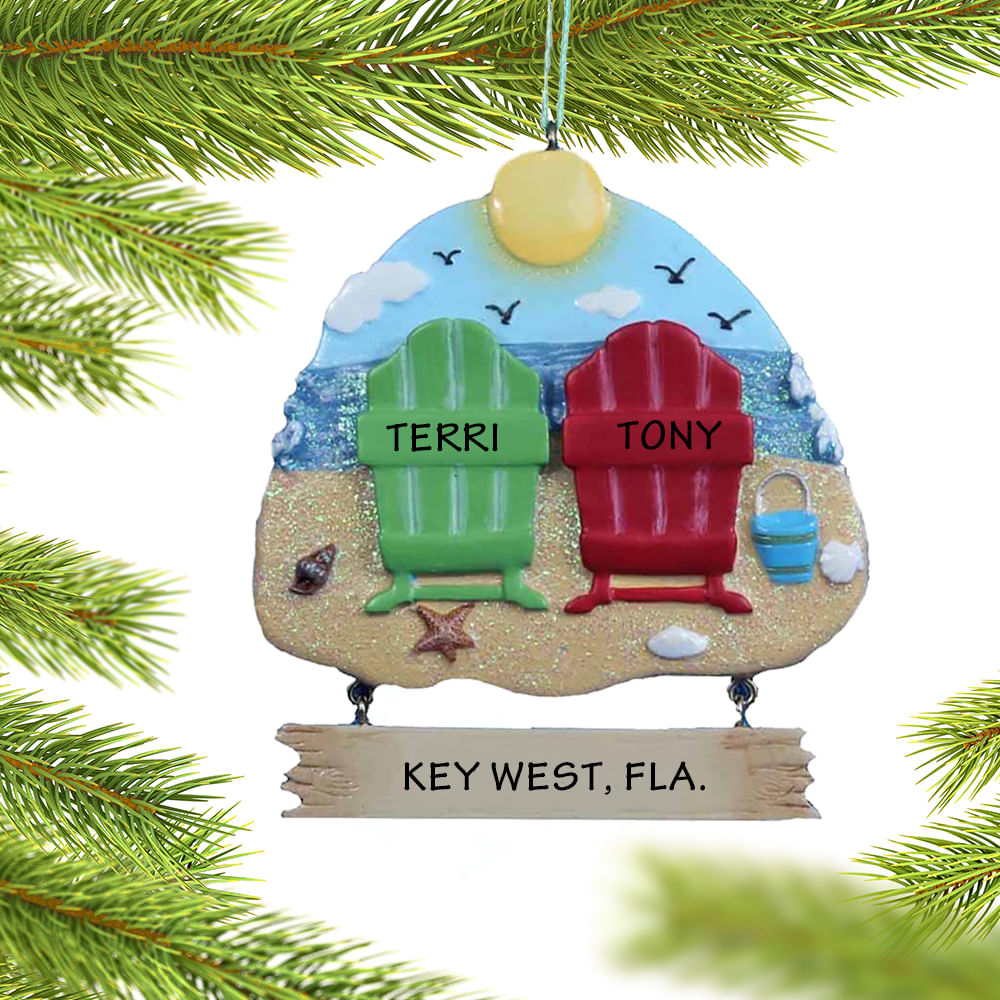 Personalized Adirondack Beach Chairs 2 Christmas Ornament