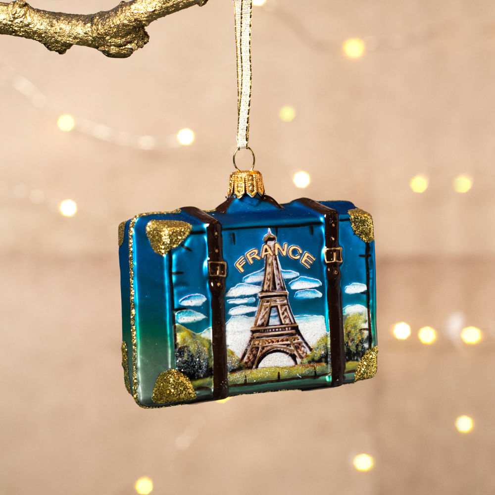 Personalized France Travel Suitcase Christmas Ornament Personalized