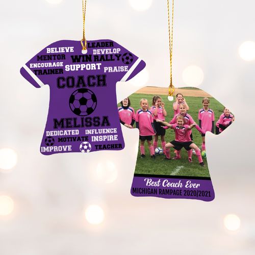 Personalized Best Coach Soccer with Image - Purple Christmas Ornament