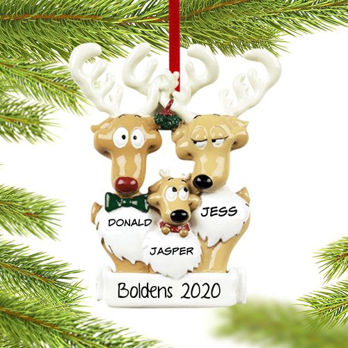 Personalized Reindeer Family 3 Christmas Ornament