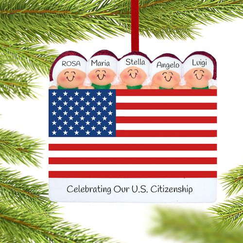 Personalized Patriotic Family of 5 Christmas Ornament